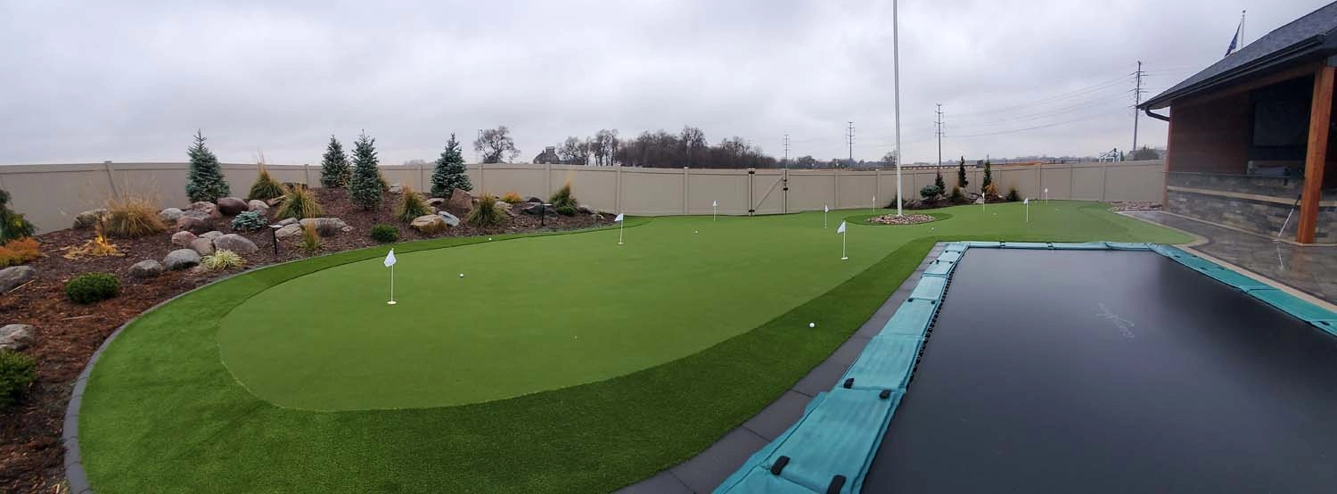 Backyard turf installation from Eagle Eye Turf